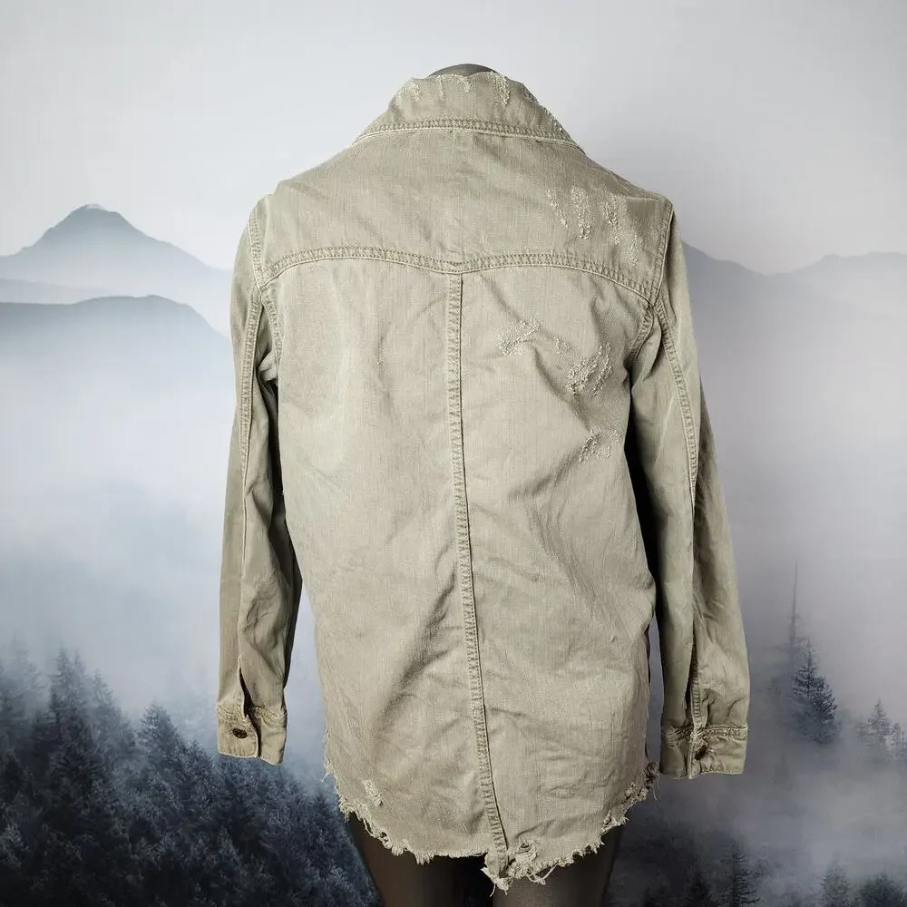 Free People Moonchild Army Green Denim Shirt / Utility Jacket | Women's XS
